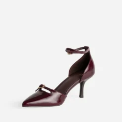 Babies bordeaux cuir à talon et bout pointu