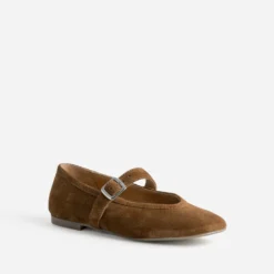 Babies camel cuir velours bout carré
