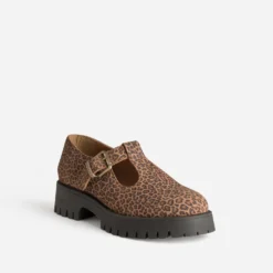Babies camel cuir velours motif léopard