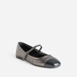 Babies gris métallisé cuir bout noir
