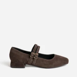 Babies marron cuir velours deux brides