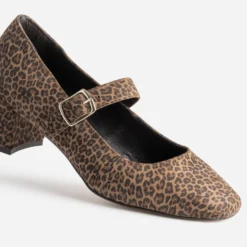 Babies marron cuir velours effet léopard