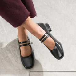 Babies noire cuir deux brides