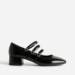 Babies noires cuir verni trois brides