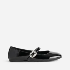 Babies noire vernie boucle strass