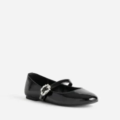Babies noire vernie boucle strass