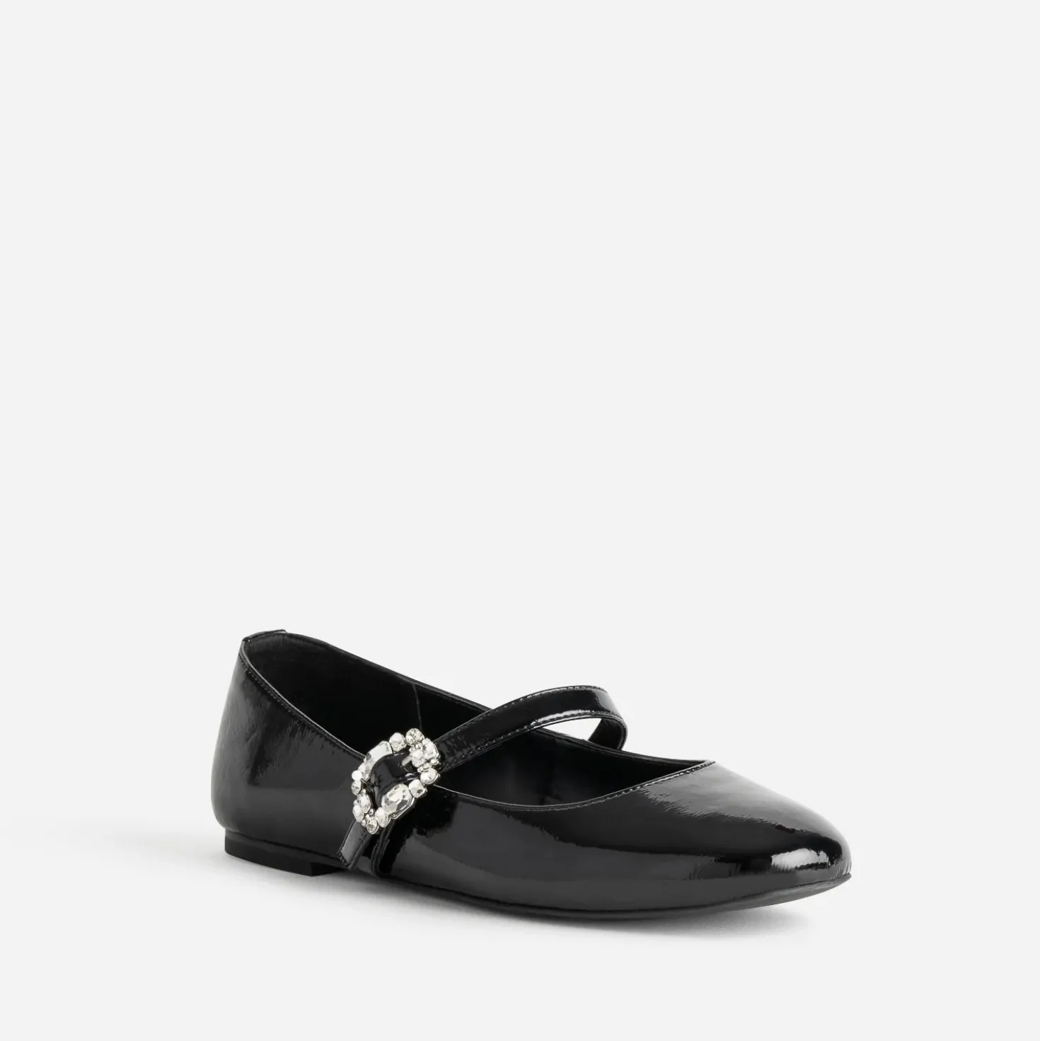 Babies noire vernie boucle strass