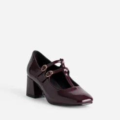 Babies-salomé à talon bordeaux verni