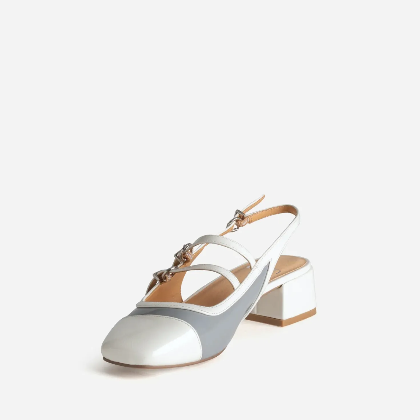 Babies slingback bleu grisé vernie bi-matière