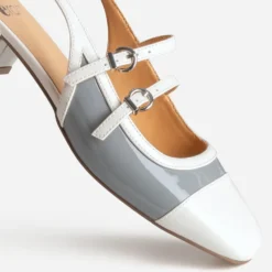 Babies slingback bleu grisé vernie bi-matière