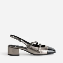Babies slingback grise métallisée bout verni