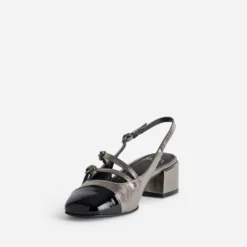 Babies slingback grise métallisée bout verni