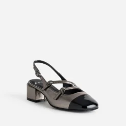 Babies slingback grise métallisée bout verni