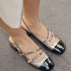 Babies slingback grise métallisée bout verni