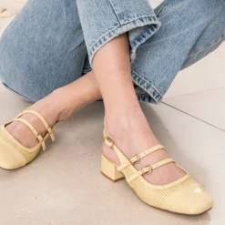 Babies slingback jaune vernie bi-matière
