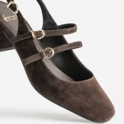 Babies slingback marron cuir velours