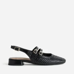 Babies slingback noire cuir tressé
