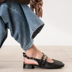 Babies slingback noire cuir tressé