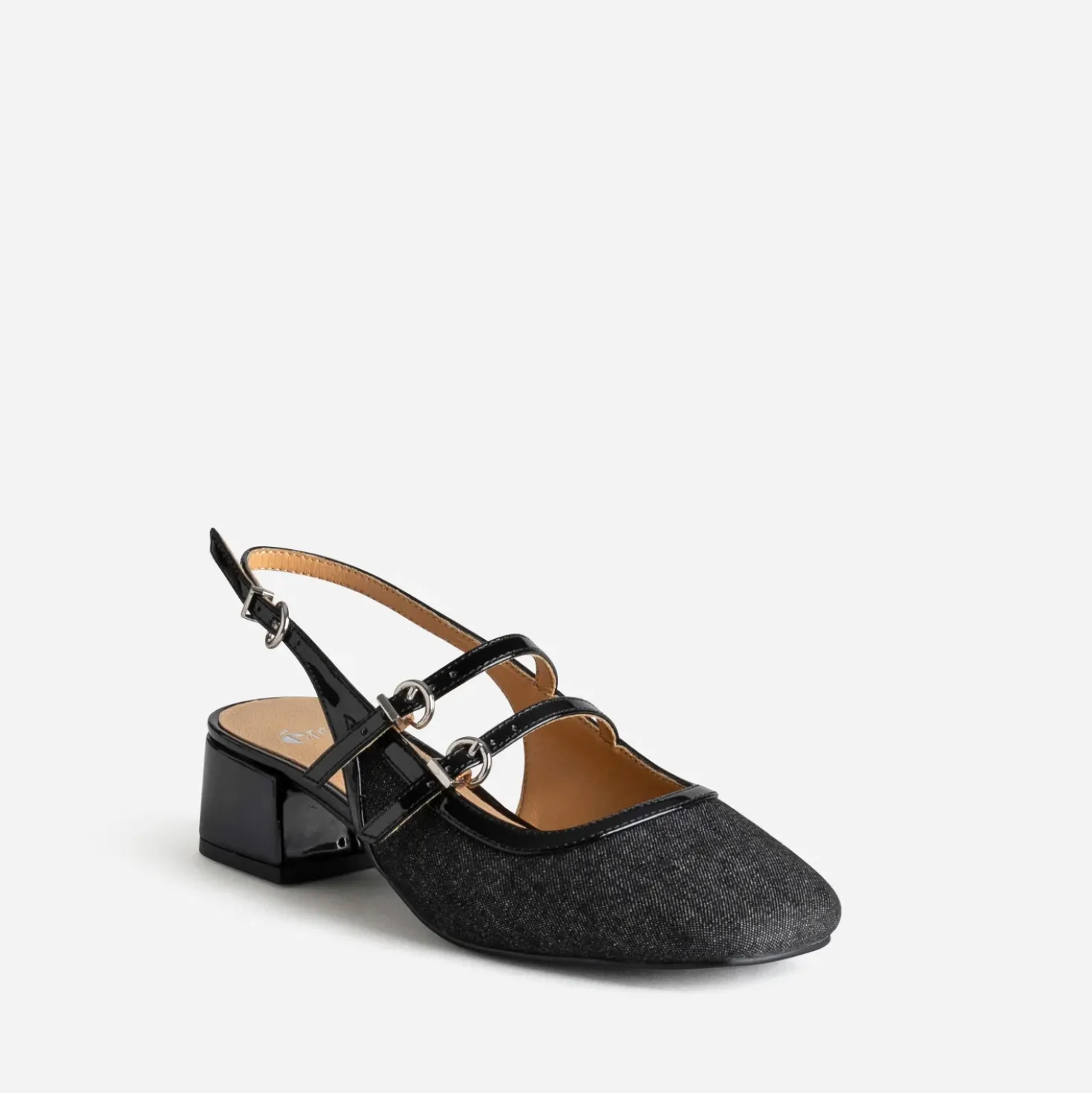 Babies slingback noire denim bi-matière
