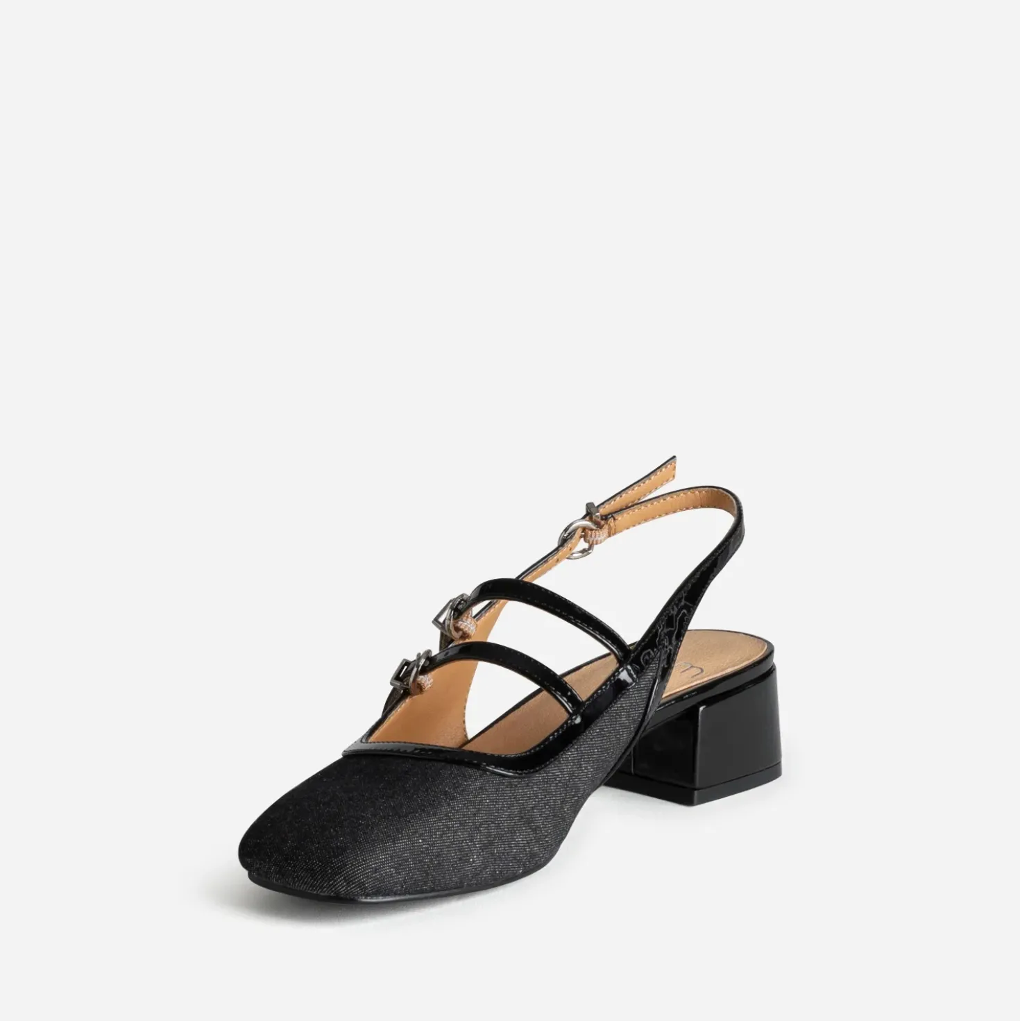 Babies slingback noire denim bi-matière
