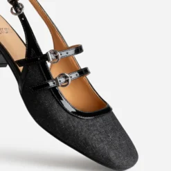 Babies slingback noire denim bi-matière