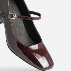 Babies à talon bordeaux cuir verni