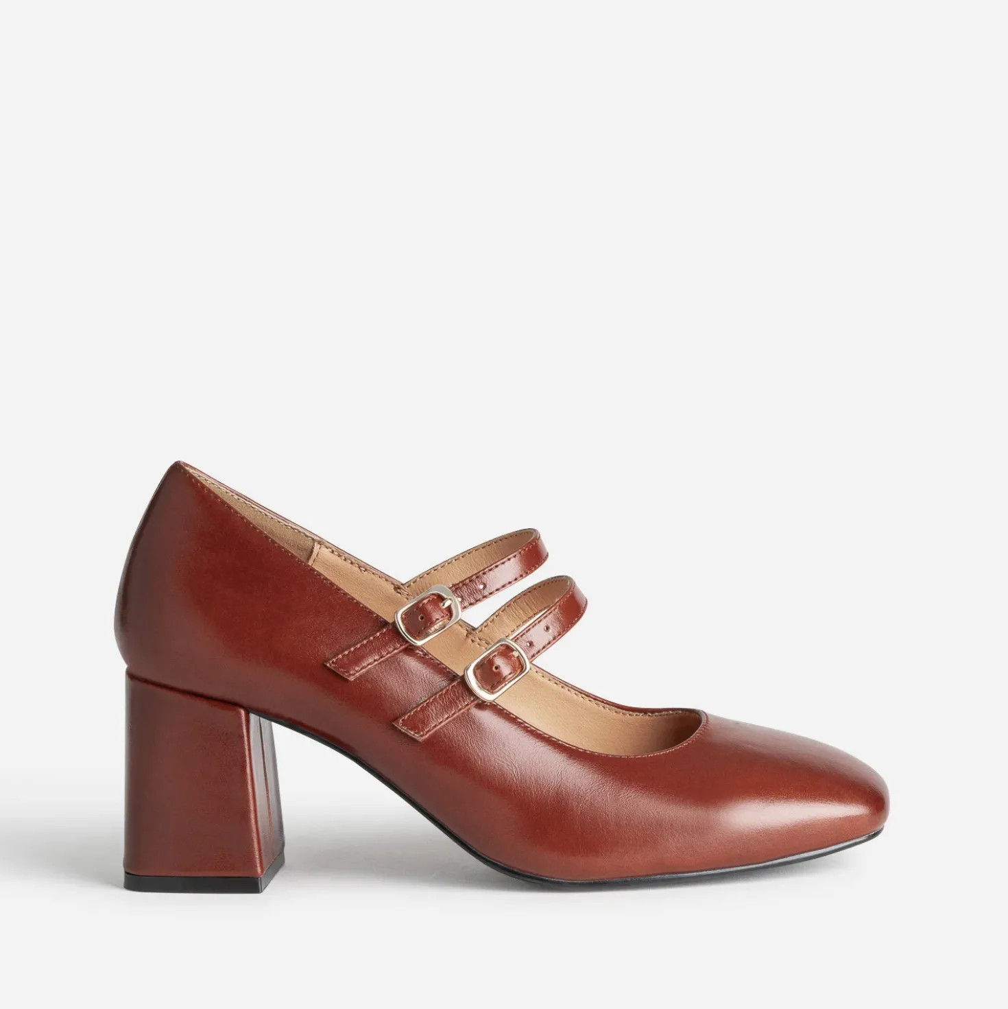 Babies à talon cognac cuir