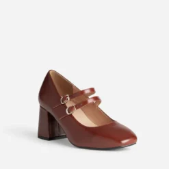 Babies à talon cognac cuir
