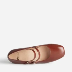 Babies à talon cognac cuir