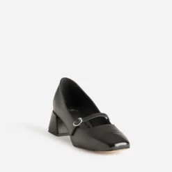 Babies à talon noire cuir bout verni