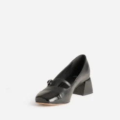 Babies à talon noire cuir bout verni
