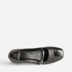 Babies à talon noire cuir bout verni