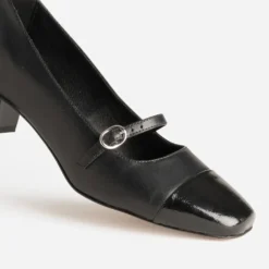 Babies à talon noire cuir bout verni