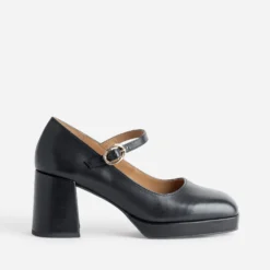Babies à talon noire cuir à plateforme