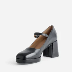 Babies à talon noire cuir à plateforme