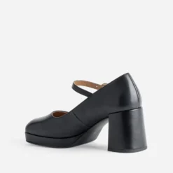 Babies à talon noire cuir à plateforme