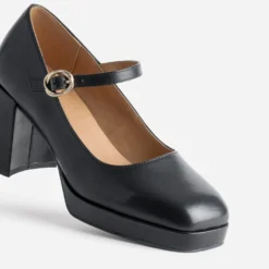 Babies à talon noire cuir à plateforme