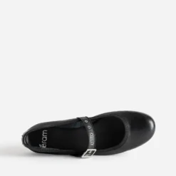 Ballerine noire en cuir avec bride à œillet