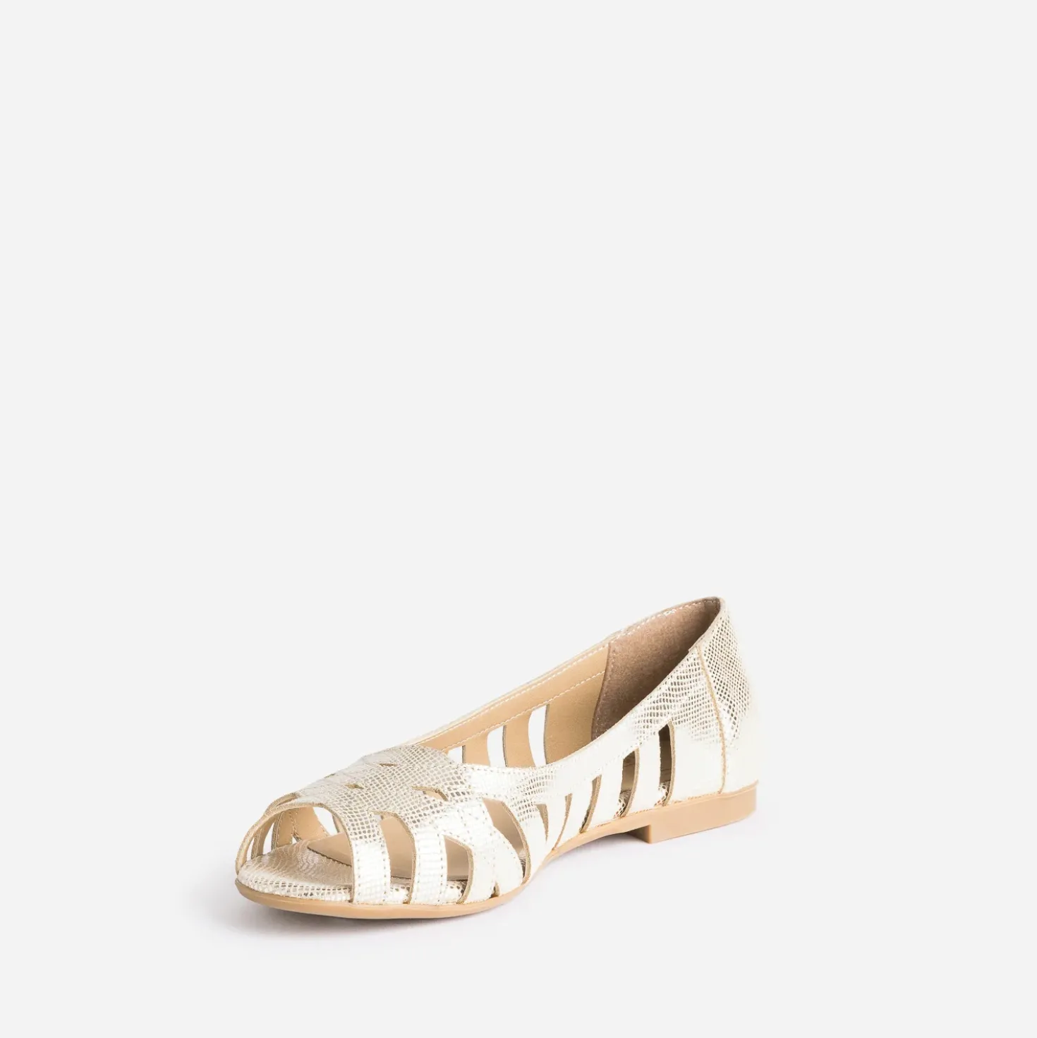 Ballerine open-toe or en cuir effet python