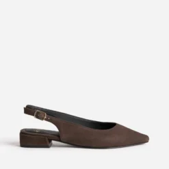Ballerine slingback marron cuir velours