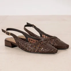 Ballerine slingback marron cuir tressé