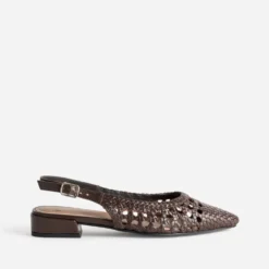 Ballerine slingback marron cuir tressé