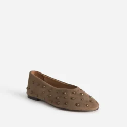 Ballerine taupe cuir velours décor clous