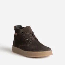 Basket marron cuir velours semelle effet crêpe