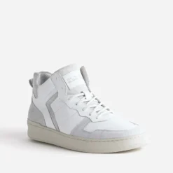 Basket montante blanche et grise en cuir