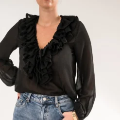 Blouse ERAM WEAR noire voile à volants