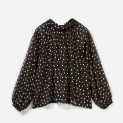 Blouse marron motif pois