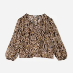 Blouse TEXTO marron à imprimé ethnique floral