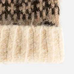 Bonnet beige tricot motif jacquard