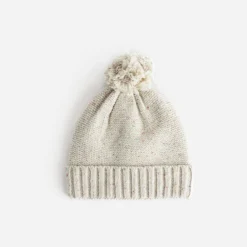 Bonnet écru chiné tricot à pompon
